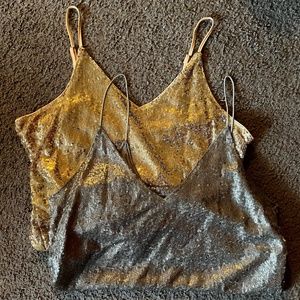 Set of Two Sequin Tank Tops, Silver and Gold - Size Medium